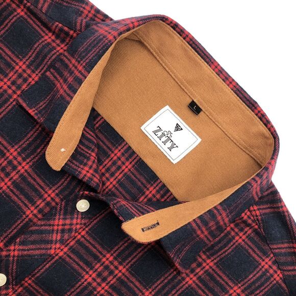 Zity Mens Lightweight Long Sleeve Flannel Shirt Large Red Plaid Button Pockets - Picture 1 of 9